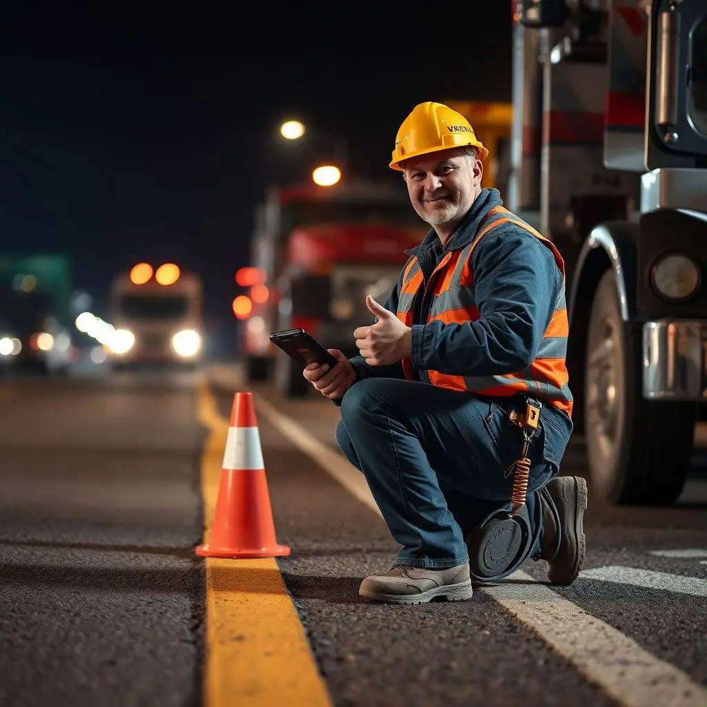 A professional tow truck operator in a safety vest performing a vehicle inspection before loading a car onto a flatbed in Goodlettsville.